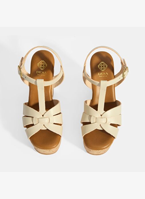 Kadın Beyaz Toka Aksesuarlı T-Bant Deri Dolgu Topuklu Sandalet - Görsel 7