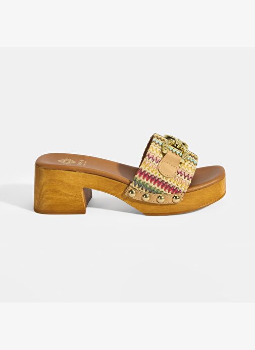 Kadın Çok Renkli Toka Aksesuarlı Topuklu Terlik - Görsel 2