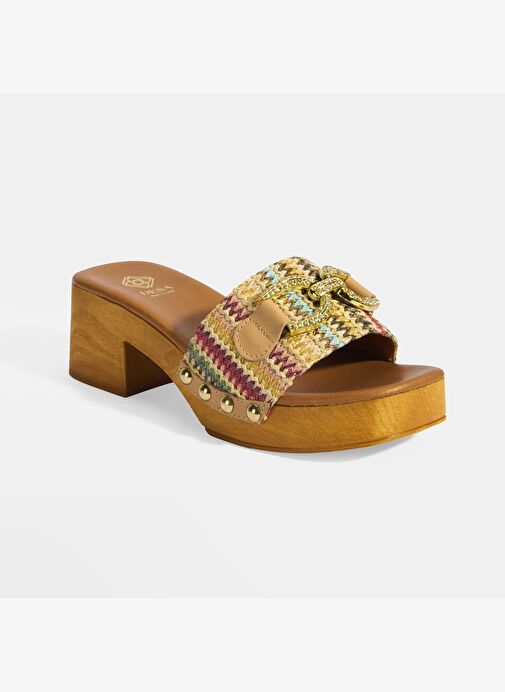 Kadın Çok Renkli Toka Aksesuarlı Topuklu Terlik - Görsel 8