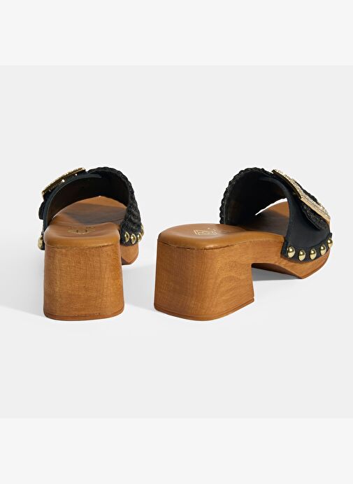 Kadın Siyah Ayarlanabilir Toka Detaylı Topuklu Terlik - Görsel 6