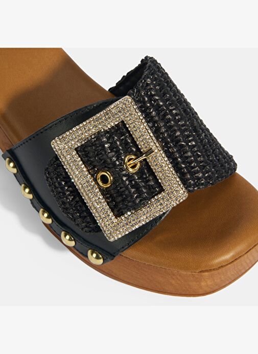 Kadın Siyah Ayarlanabilir Toka Detaylı Topuklu Terlik - Görsel 9