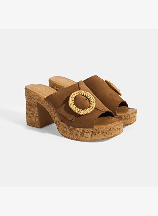 Kadın Taba Ayarlanabilir Toka Detaylı Süet Topuklu Terlik - Görsel 3