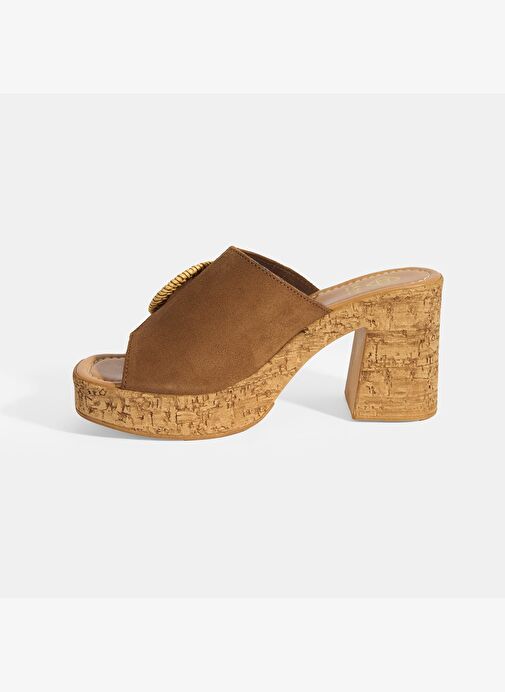 Kadın Taba Ayarlanabilir Toka Detaylı Süet Topuklu Terlik - Görsel 4