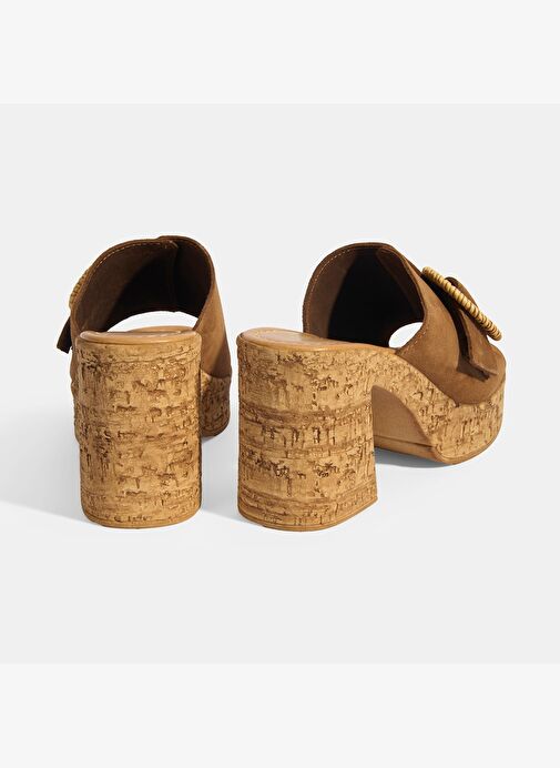 Kadın Taba Ayarlanabilir Toka Detaylı Süet Topuklu Terlik - Görsel 7