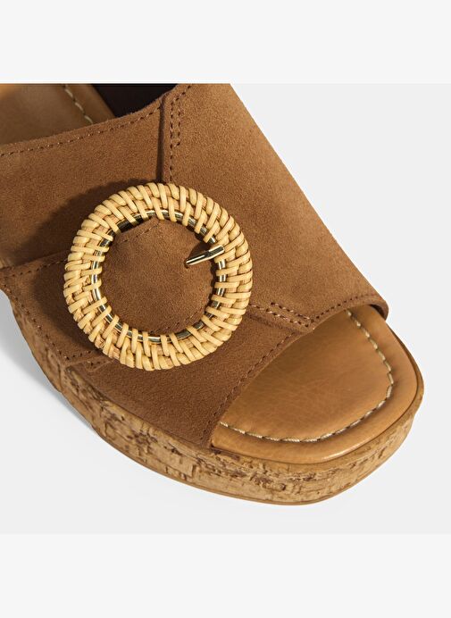 Kadın Taba Ayarlanabilir Toka Detaylı Süet Topuklu Terlik - Görsel 8