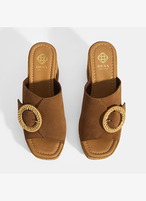 Kadın Taba Ayarlanabilir Toka Detaylı Süet Topuklu Terlik - Görsel 9