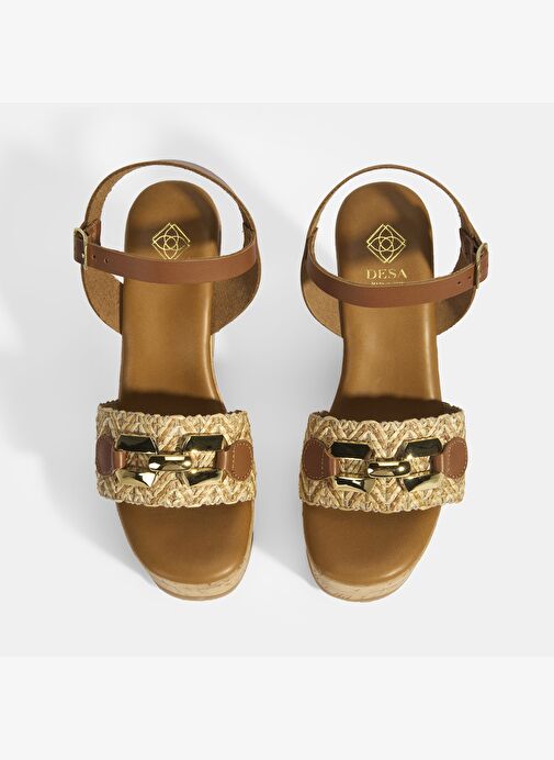 Kadın Kahve Toka Aksesuarlı Deri Detaylı Dolgu Topuklu Sandalet - Görsel 7