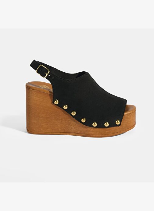 Kadın Siyah Ayarlanabilir Toka Detaylı Süet Dolgu Topuklu Sandalet - Görsel 2