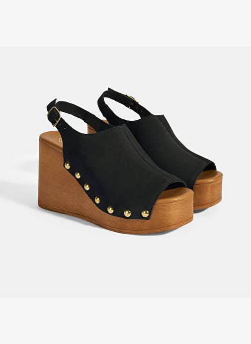 Kadın Siyah Ayarlanabilir Toka Detaylı Süet Dolgu Topuklu Sandalet - Görsel 3