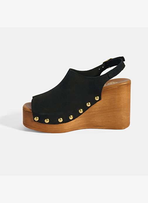 Kadın Siyah Ayarlanabilir Toka Detaylı Süet Dolgu Topuklu Sandalet - Görsel 4