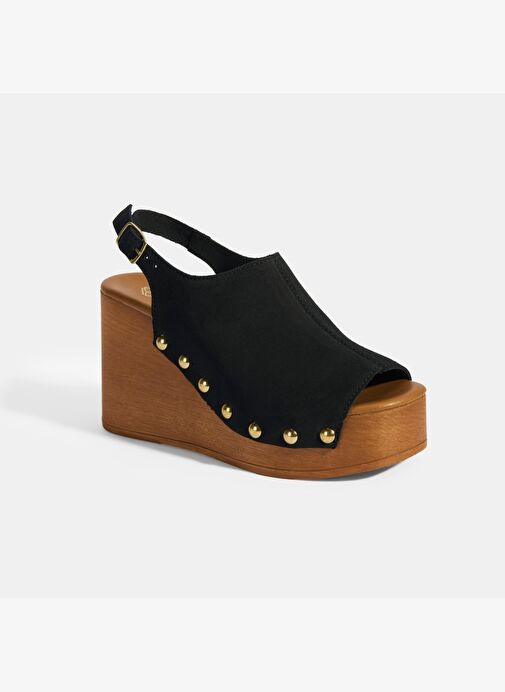 Kadın Siyah Ayarlanabilir Toka Detaylı Süet Dolgu Topuklu Sandalet - Görsel 6