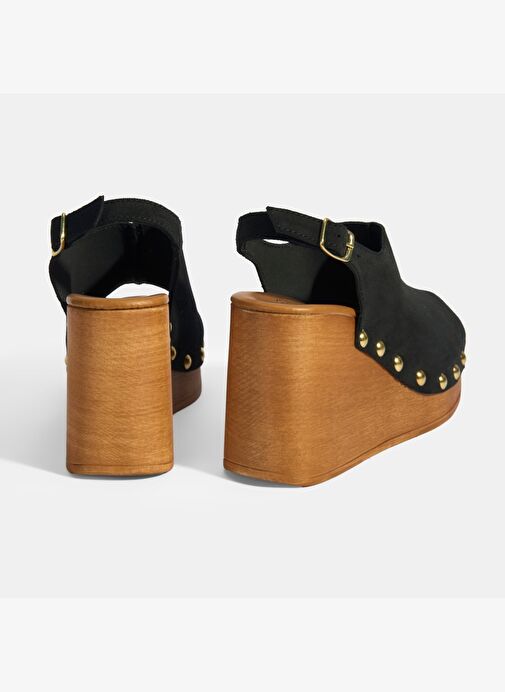 Kadın Siyah Ayarlanabilir Toka Detaylı Süet Dolgu Topuklu Sandalet - Görsel 7