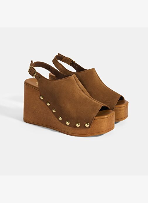 Kadın Taba Ayarlanabilir Toka Detaylı Süet Dolgu Topuklu Sandalet - Görsel 3