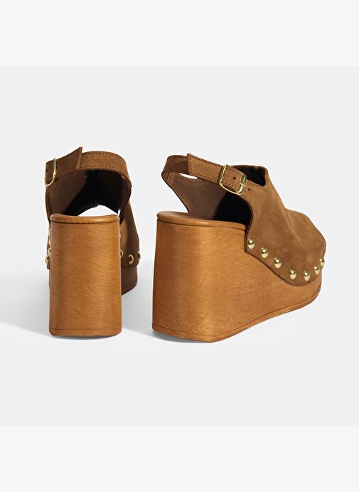 Kadın Taba Ayarlanabilir Toka Detaylı Süet Dolgu Topuklu Sandalet - Görsel 7