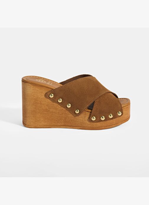 Kadın Taba Zımba Detaylı Süet Dolgu Topuklu Terlik - Görsel 2