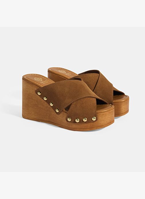 Kadın Taba Zımba Detaylı Süet Dolgu Topuklu Terlik - Görsel 3