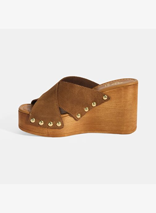 Kadın Taba Zımba Detaylı Süet Dolgu Topuklu Terlik - Görsel 4