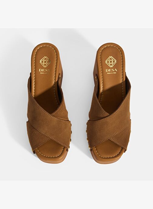 Kadın Taba Zımba Detaylı Süet Dolgu Topuklu Terlik - Görsel 6