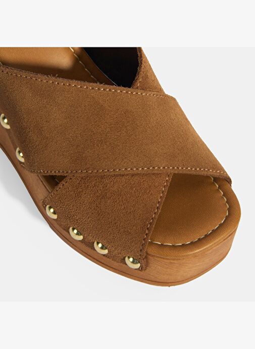 Kadın Taba Zımba Detaylı Süet Dolgu Topuklu Terlik - Görsel 7