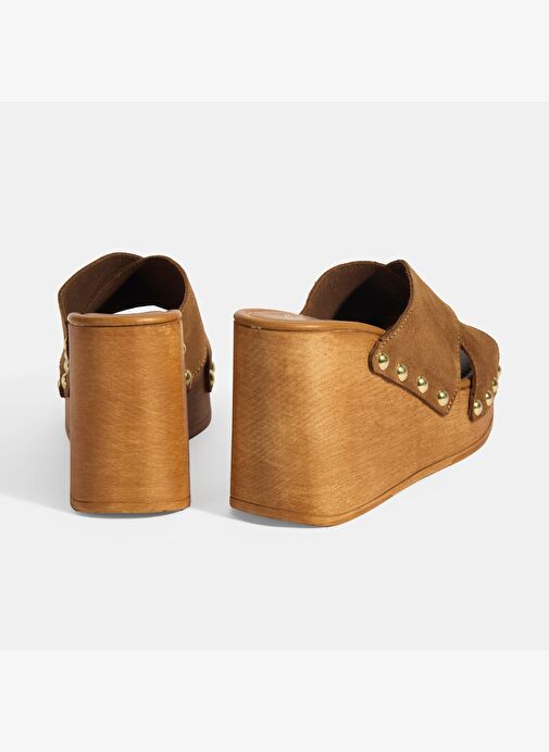 Kadın Taba Zımba Detaylı Süet Dolgu Topuklu Terlik - Görsel 8