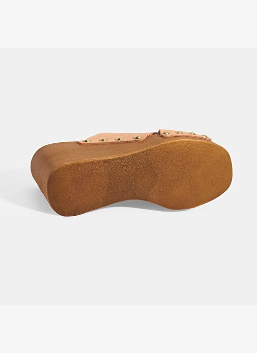 Kadın Pudra Zımba Detaylı Süet Dolgu Topuklu Terlik - Görsel 5