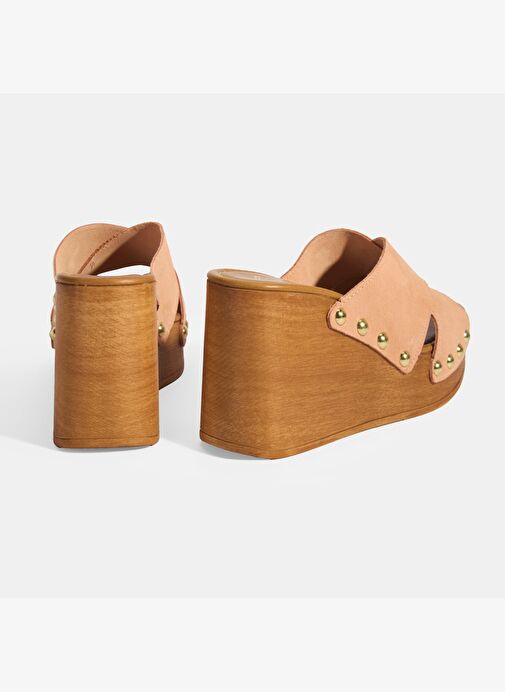 Kadın Pudra Zımba Detaylı Süet Dolgu Topuklu Terlik - Görsel 7