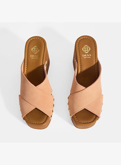 Kadın Pudra Zımba Detaylı Süet Dolgu Topuklu Terlik - Görsel 8