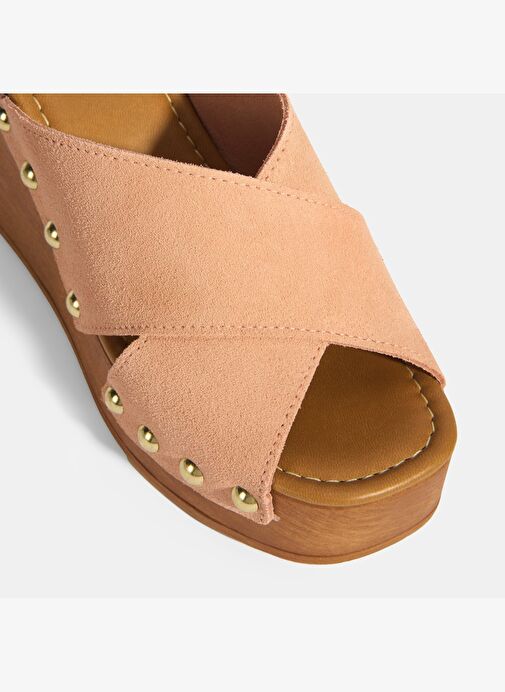 Kadın Pudra Zımba Detaylı Süet Dolgu Topuklu Terlik - Görsel 9