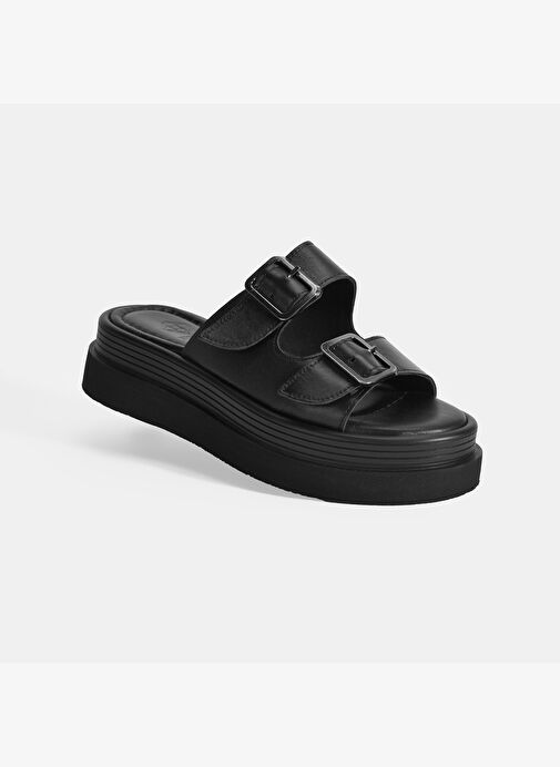 Kadın Siyah Ayarlanabilir Tokalı Terlik - Görsel 5