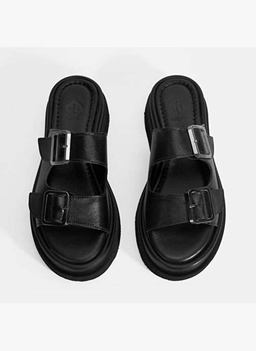 Kadın Siyah Ayarlanabilir Tokalı Terlik - Görsel 7