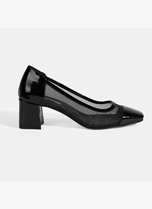 Kadın Siyah File Detaylı Topuklu Klasik Ayakkabı - Görsel 2