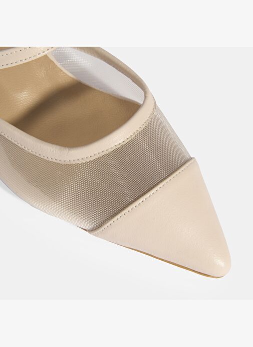 Kadın Krem Fileli Deri Topuklu Terlik - Görsel 7