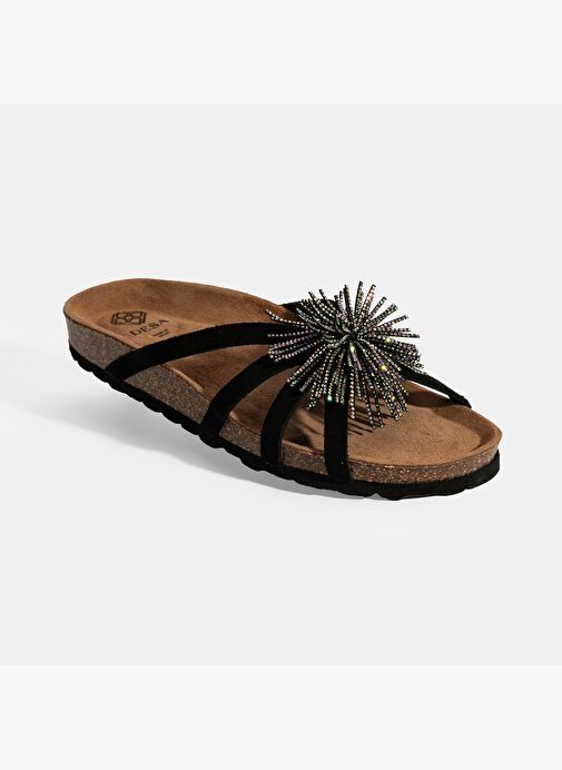 Kadın Siyah Taş Detaylı Süet Terlik - Görsel 6