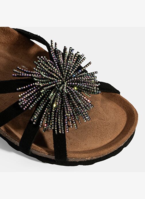 Kadın Siyah Taş Detaylı Süet Terlik - Görsel 7