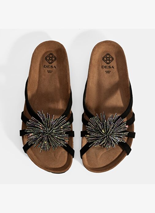 Kadın Siyah Taş Detaylı Süet Terlik - Görsel 8