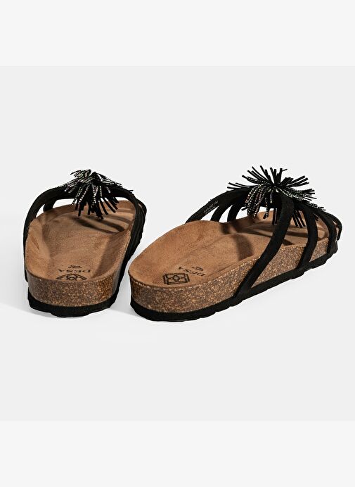 Kadın Siyah Taş Detaylı Süet Terlik - Görsel 9