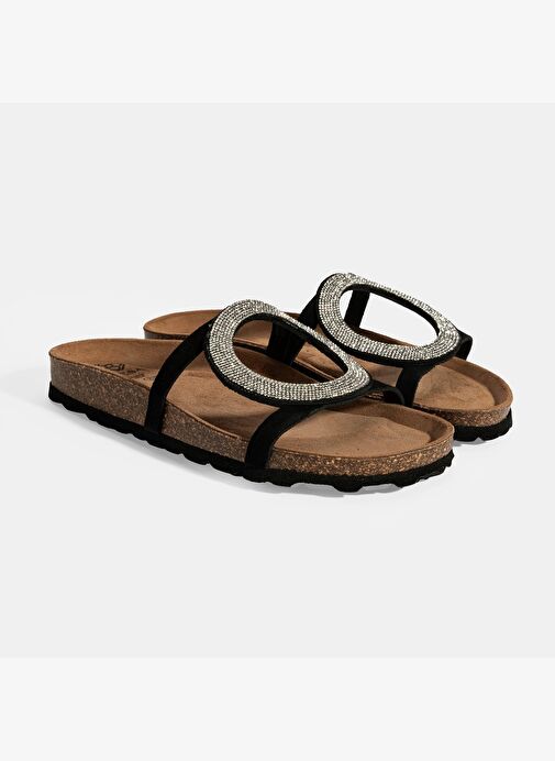 Kadın Siyah Taş Detaylı Süet Terlik - Görsel 3