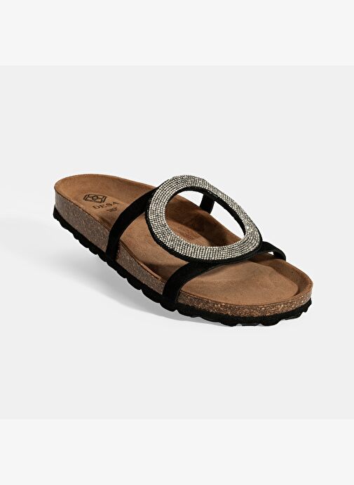 Kadın Siyah Taş Detaylı Süet Terlik - Görsel 6