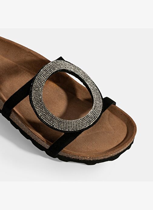 Kadın Siyah Taş Detaylı Süet Terlik - Görsel 7