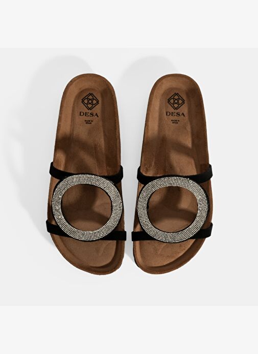 Kadın Siyah Taş Detaylı Süet Terlik - Görsel 8