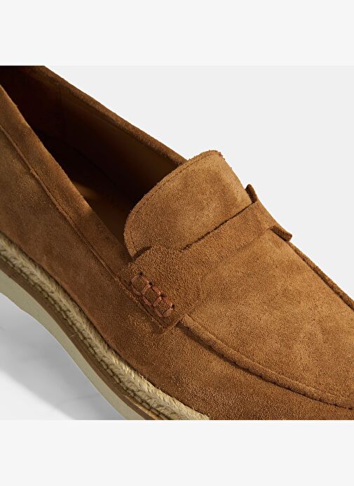 Taba Erkek Örgü Detaylı Süet Loafer - Görsel 7