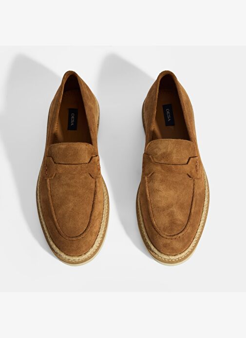 Taba Erkek Örgü Detaylı Süet Loafer - Görsel 8