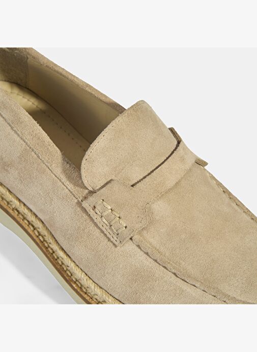 Bej Erkek Örgü Detaylı Süet Loafer - Görsel 7