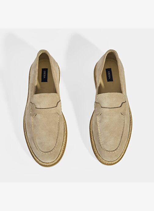 Bej Erkek Örgü Detaylı Süet Loafer - Görsel 8