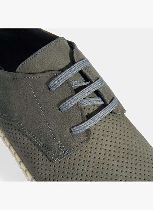 Moriya Gri Erkek Deri Bağcıklı Günlük Ayakkabı - Görsel 7