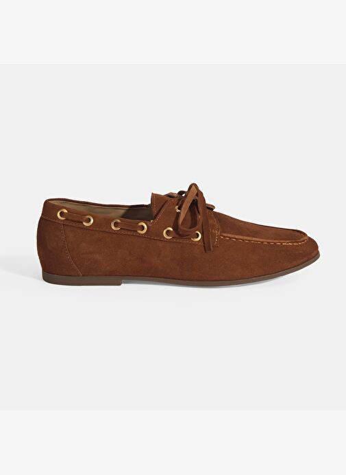 Limited Edition Kadın Taba Bağcık Detaylı Süet Loafer - Görsel 2