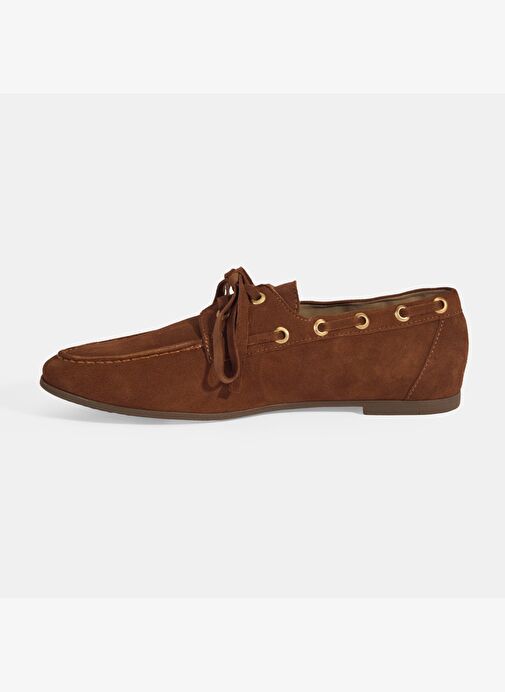 Limited Edition Kadın Taba Bağcık Detaylı Süet Loafer - Görsel 4