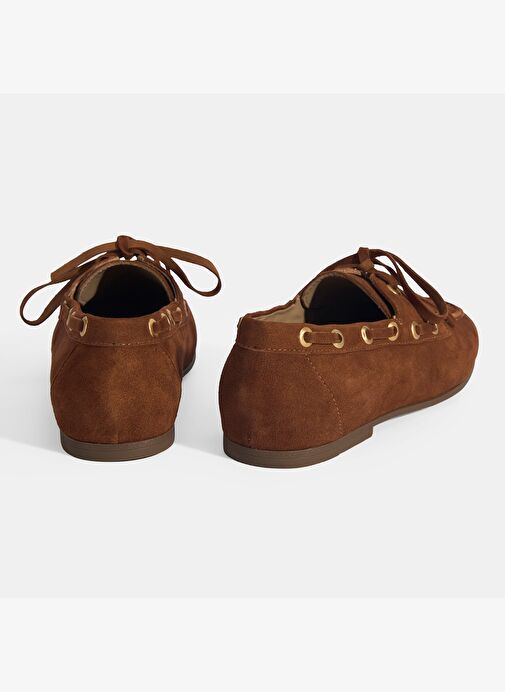 Limited Edition Kadın Taba Bağcık Detaylı Süet Loafer - Görsel 7