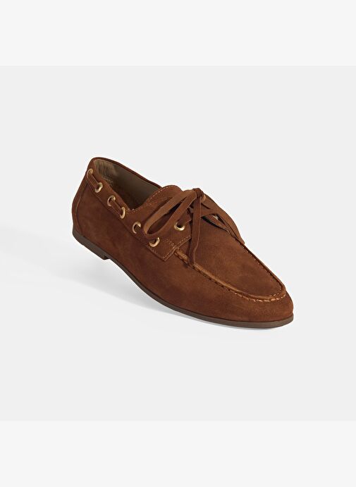 Limited Edition Kadın Taba Bağcık Detaylı Süet Loafer - Görsel 8