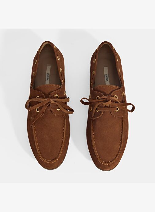 Limited Edition Kadın Taba Bağcık Detaylı Süet Loafer - Görsel 9